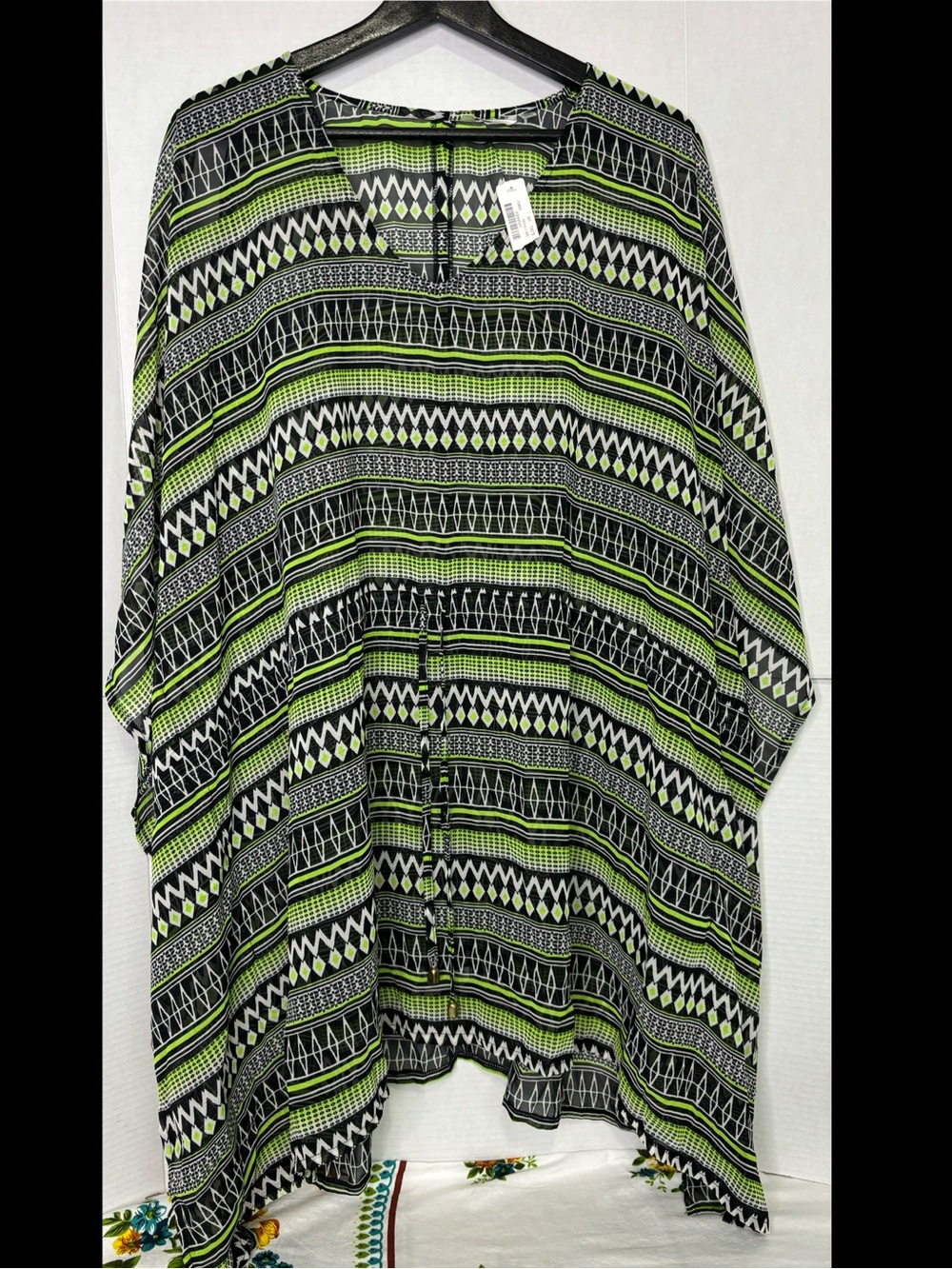 La Vie En Rose Aqua Geometric Tunic Beach Swim Coverup Oversized Resortwear